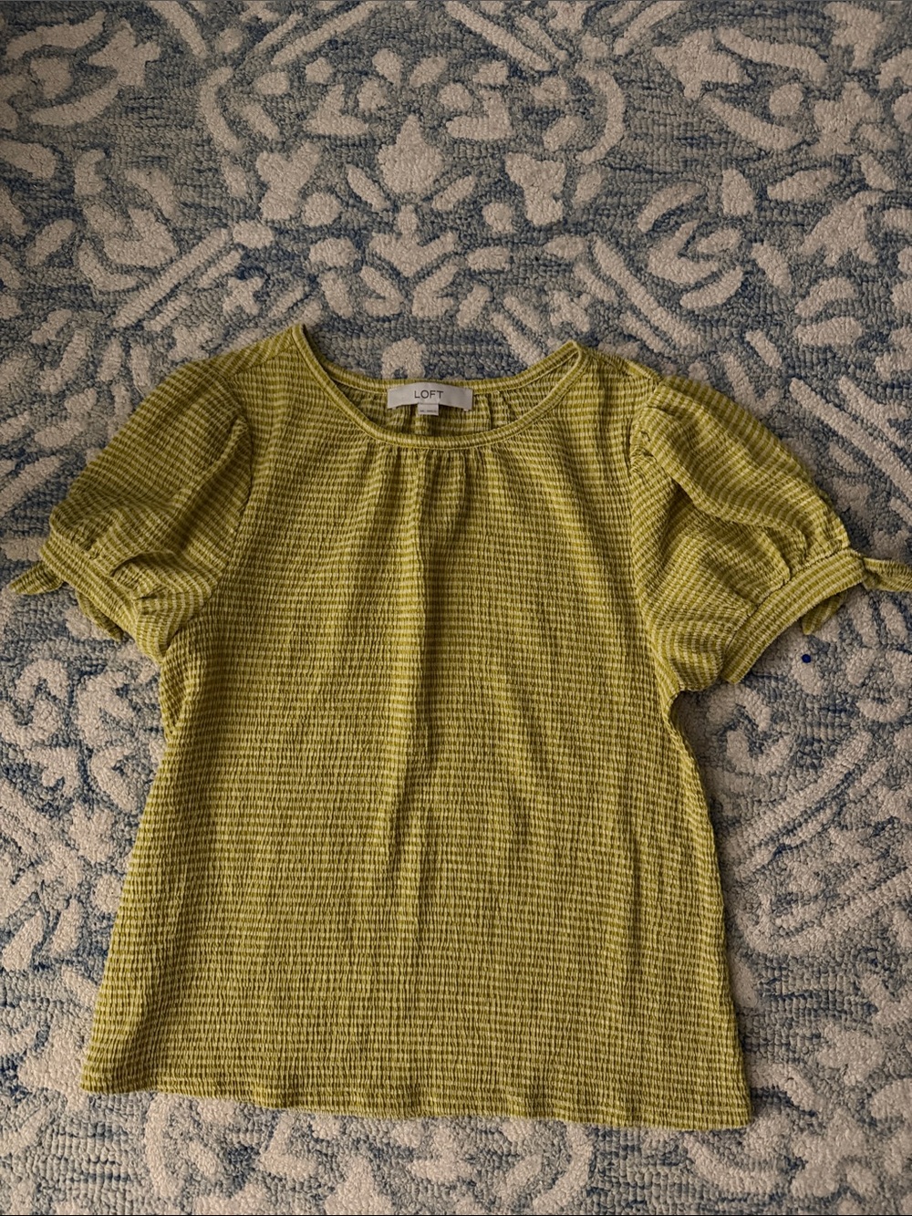 LOFT Short Sleeve Textured Top in Lime Green